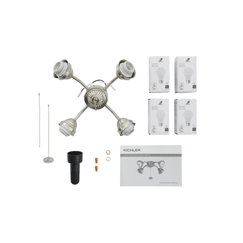Kichler 4-Light LED Bent Arm Fitter | Brushed Stainless Steel | Ceiling Fan Light Kit | 12.75 x 3.5 in | Model 350015BSS