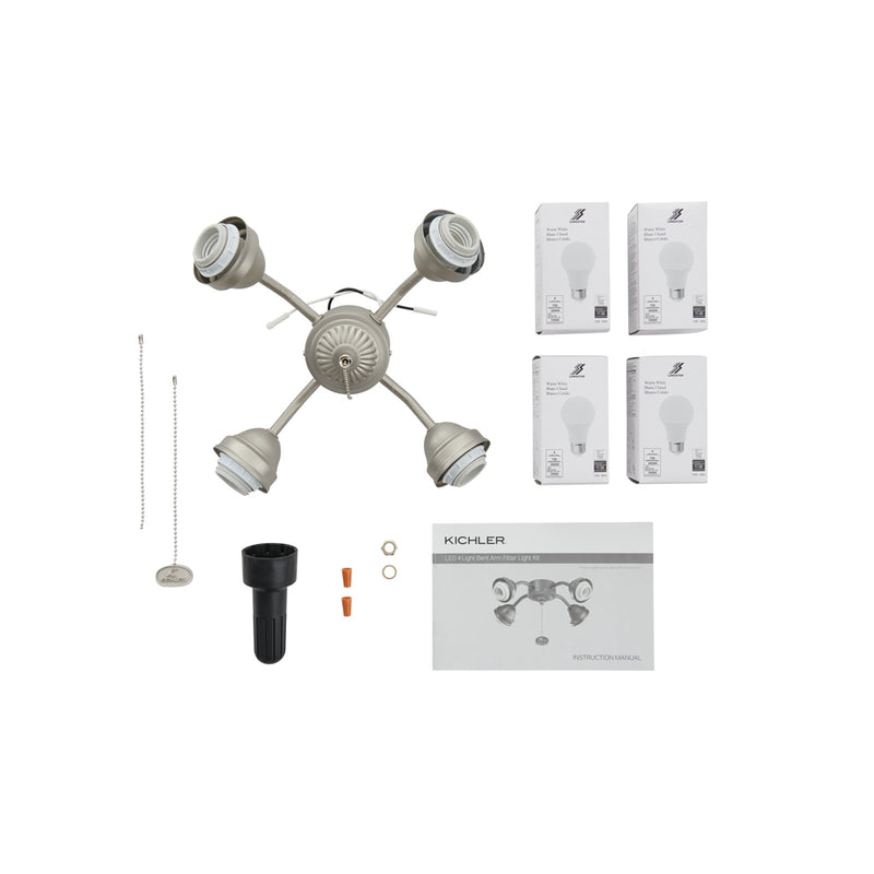 Kichler Accessory 13in 4-Light LED Bent Arm Fitter | Brushed Nickel Steel | Ceiling Fan Light Kit | 13 x 4 x 4 in | Model 350015NI