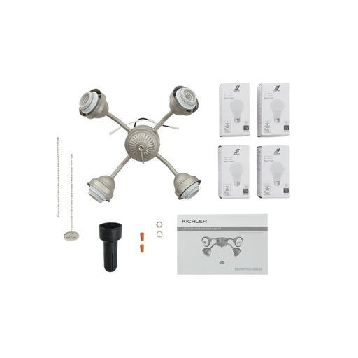 Kichler Accessory 13in 4-Light LED Bent Arm Fitter | Brushed Nickel Steel | Ceiling Fan Light Kit | 13 x 4 x 4 in | Model 350015NI