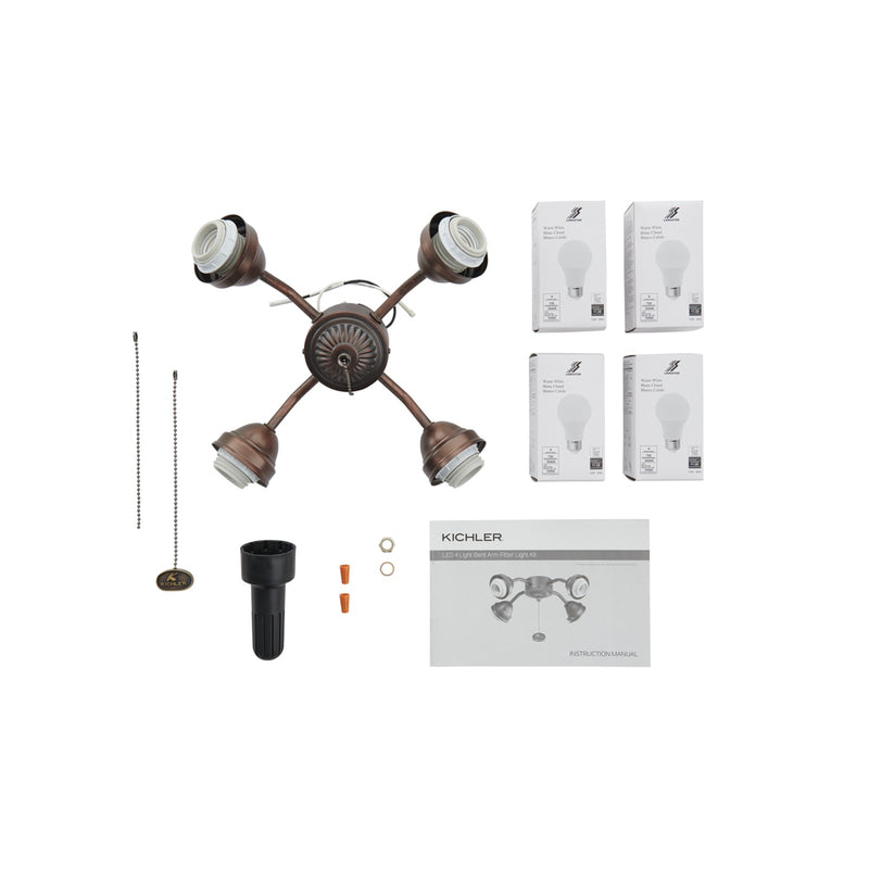 Kichler Accessory 13in 4-Light LED Bent Arm Fitter | Oil Brushed Bronze Steel | Ceiling Fan Light Kit | 12.75 x 3.5 in | Model 350015OBB