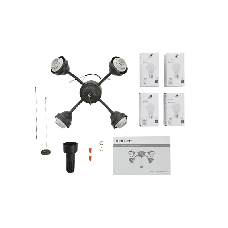 Kichler Accessory 4-Light LED Bent Arm Fitter | Olde Bronze Steel | Ceiling Fan Light Kit | 12.75 x 3.5 in | Model 350015OZ