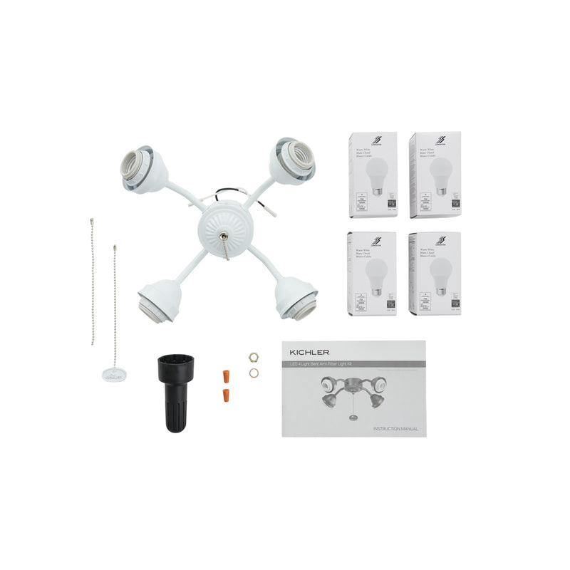 Kichler 4-Light LED Bent Arm Fitter | White Steel | Ceiling Fan Light Kit | 13 x 4 in | Model 350015WH