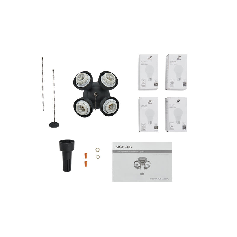 Kichler 4-Light LED Turtle Fitter | Distressed Black Steel | Ceiling Fan Light Kit | 6.75 x 3.75 in | Model 350210DBK