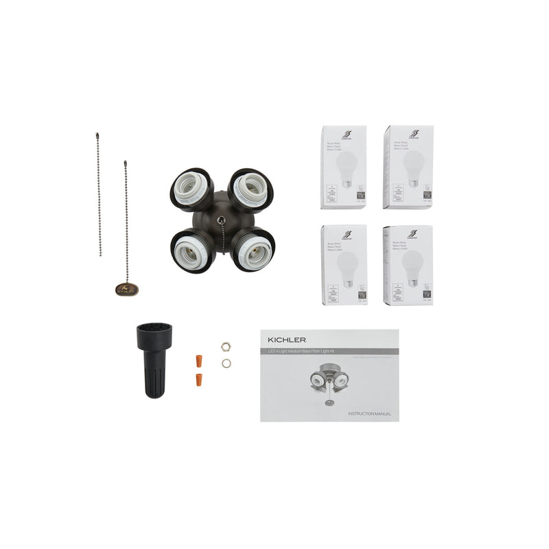 Kichler Accessory 4-Light LED Turtle Fitter | Satin Natural Bronze Steel | Ceiling Fan Light Kit | 7 x 4 in | Model 350210SNB