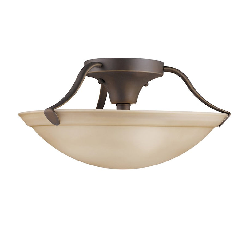 Kichler 16in 3-Light Semi-Flush Mount | Transitional Olde Bronze and Umber Etched Glass | Living Room & Bedroom | 15.5 x 7.75 in | Model 3627OZ