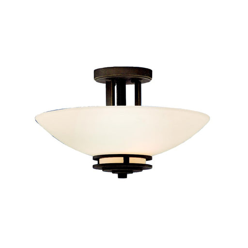 Kichler Hendrik 15in 2-Light Semi Flush | Contemporary Olde Bronze and Light Umber Glass | Living Room & Dining Room | 15 x 10 in | Model 3674OZ