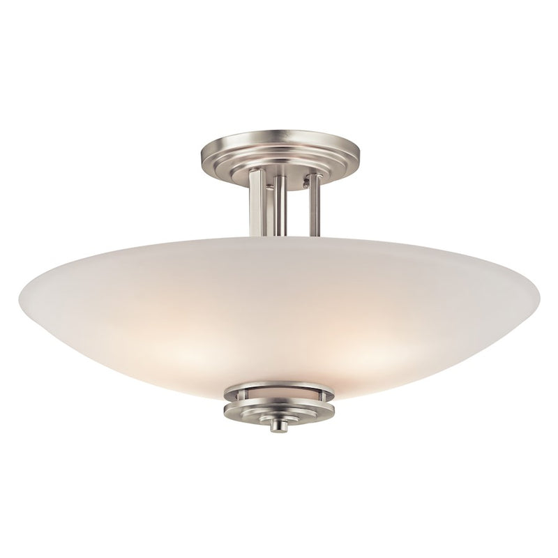 Kichler Hendrik 24in 4-Light Semi Flush Mount | Contemporary Brushed Nickel and Etched White Glass | Living Room & Bedroom | Model 3677NI