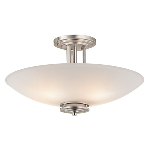 Kichler Hendrik 24in 4-Light Semi Flush Mount | Contemporary Brushed Nickel and Etched White Glass | Living Room & Bedroom | Model 3677NI