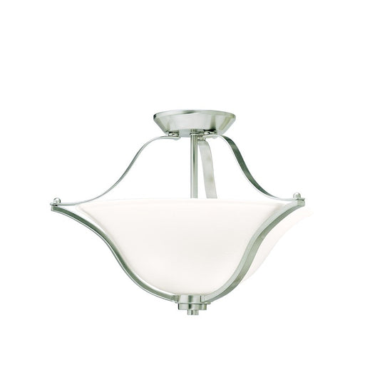 Kichler Langford 19in 2-Light Pendant/Semi-Flush | Transitional Brushed Nickel and Satin Etched White Glass | Dining Room & Kitchen | Model 3681NI