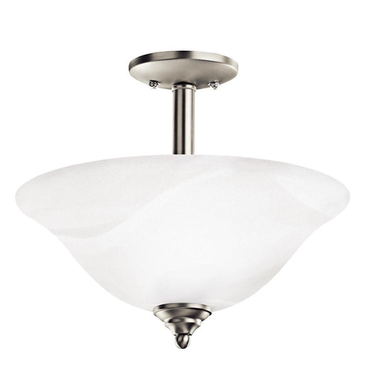 Kichler Armida 15in 2-Light Semi-Flush Pendant | Traditional Brushed Nickel and Satin Etched White Glass | Dining Room & Foyer | Model 3694NIW
