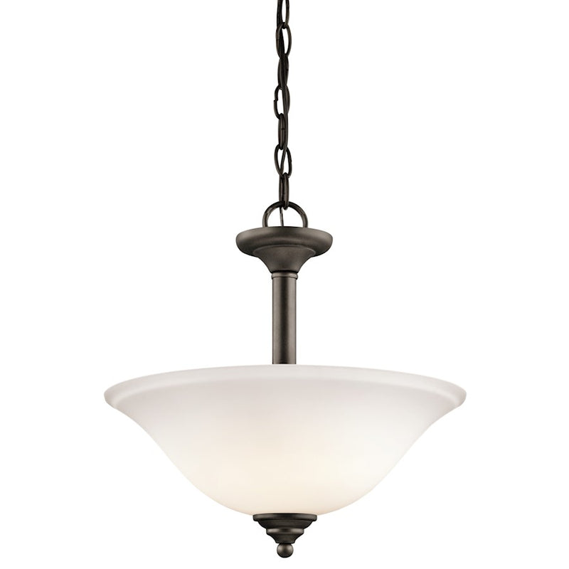 Kichler Armida 15in 2-Light Semi-Flush Pendant | Traditional Olde Bronze and Satin Etched White Glass | Dining Rooms & Entryways | Model 3694OZW