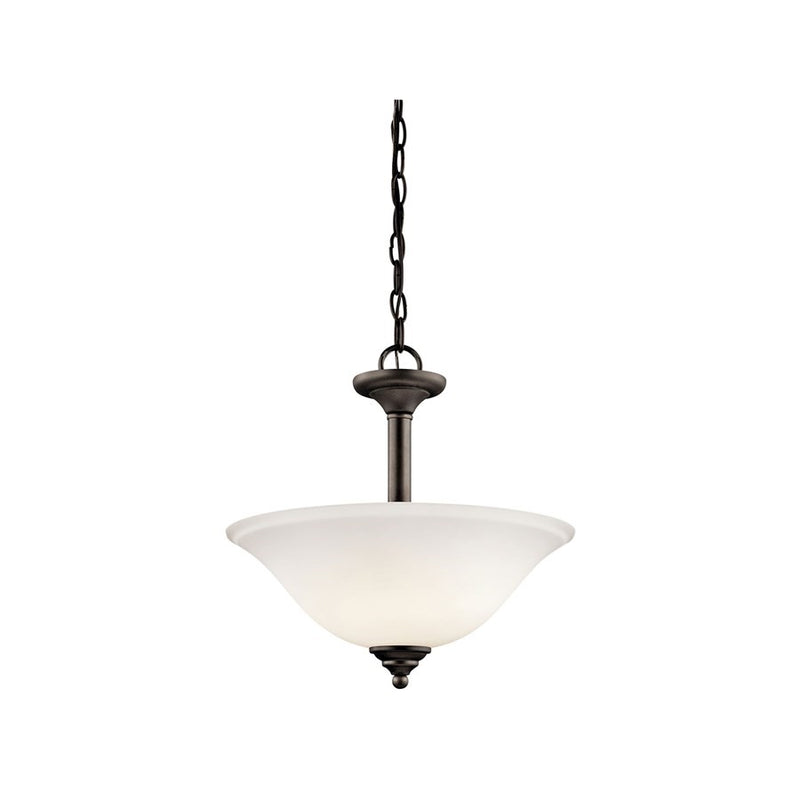 Kichler Armida 15in 2-Light LED Pendant | Transitional Olde Bronze and Satin Etched White Glass | Kitchen Island & Dining Room | Model 3694OZWL18