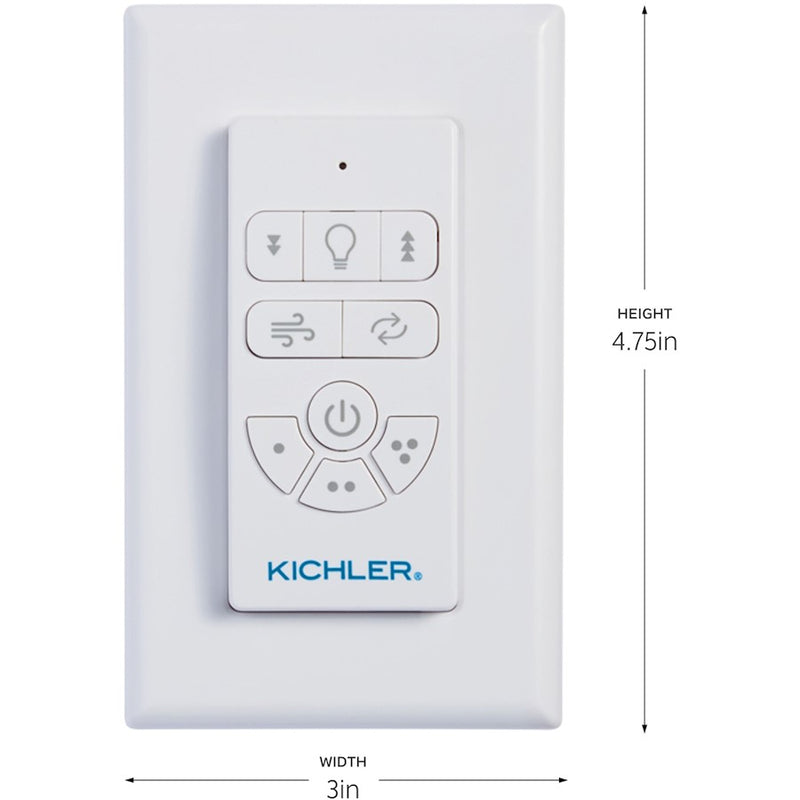Kichler AC Handheld Remote Control | White Plastic | Ceiling Fan & Light Control | 3-Speed, Dimmable, Breeze Mode | Model 370135