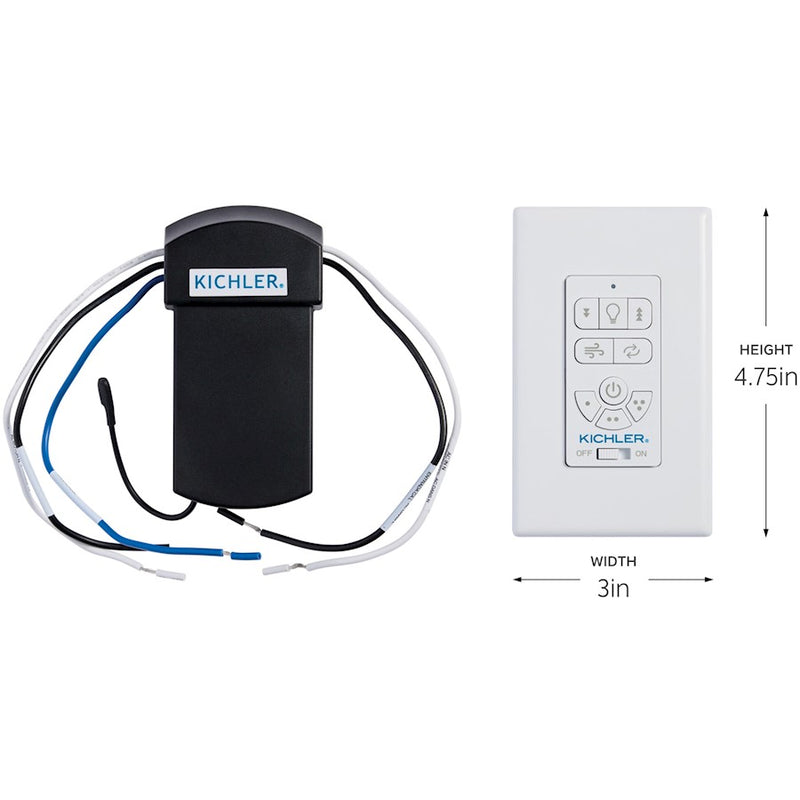 Kichler AC Wall Control Kit Full Function | White Plastic | Ceiling Fan & Light Control | 3 x 4.75 in | Model 370156