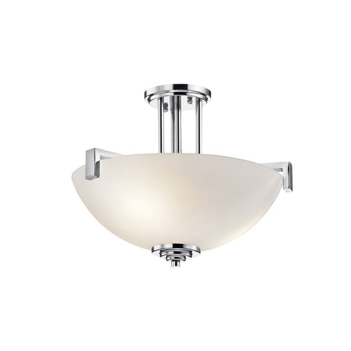 Kichler Eileen 17in 3-Light LED Semi-Flush | Chrome and White Etched Glass | Kitchen & Dining Room | 17 x 14 in | Model 3797CHL18