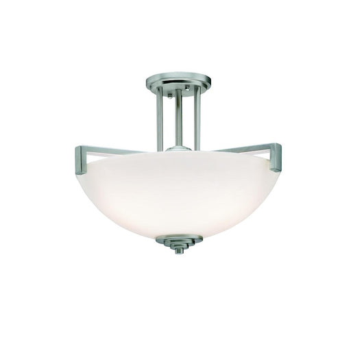 Kichler Eileen 17in 3-Light Semi-Flush Pendant | Contemporary Brushed Nickel and Satin Etched White Glass | Entryway & Hallway | Model 3797NI