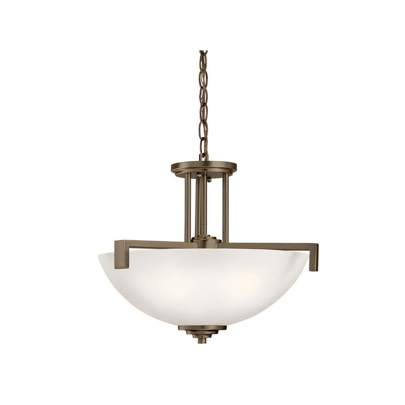 Kichler Eileen 17in 3-Light Semi-Flush Pendant | Contemporary Olde Bronze and Satin Etched White Glass | Dining Rooms & Living | Model 3797OZSL18
