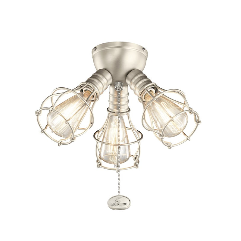 Kichler LED Industrial 10in 3-Light Fixture | Brushed Nickel Steel Fan Light Kit | Kitchen & Living Room | 10 x 7 in | Model 380041NI