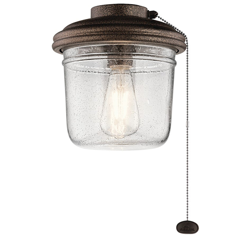 Kichler Yorke 9in Ceiling Fan Light Kit | Weathered Copper Powder Coat Steel & Clear Seeded Glass | Outdoor Wet-Rated | 8.5 x 9 in | Model 380915WCP