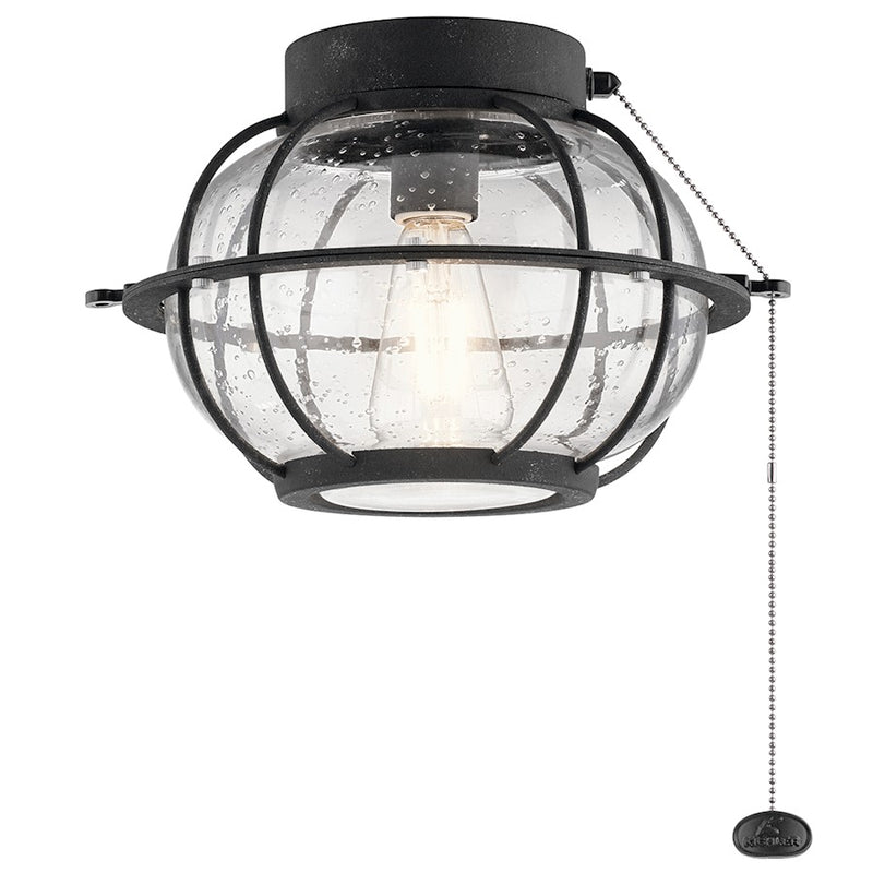 Kichler Bridge Point 12in Fan Light Kit | Distressed Black Steel and Clear Seeded Glass | Indoor & Covered Patio | 12.5 x 8.25 in | Model 380945DBK