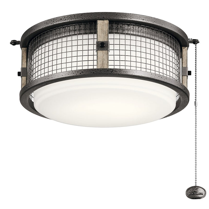 Kichler Ahrendale 12in Fan Light Kit | Anvil Iron and Etched Opal Glass | Ceiling Fan Accessory | 17W LED, Dimmable, Wet Rated | Model 380949AVI