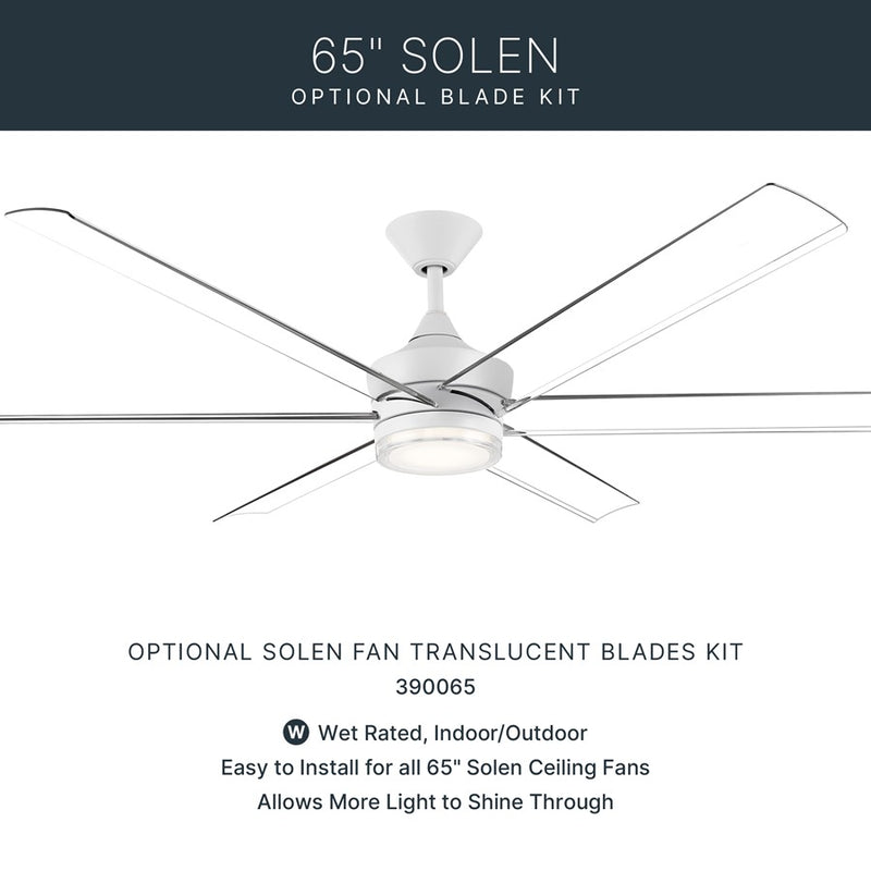 Kichler Solen 65in Ceiling Fan Translucent Blade Set | Clear Plastic | Modern Ceiling Fan Accessory | 30 x 4.5 x 0.13 in | Model 390065