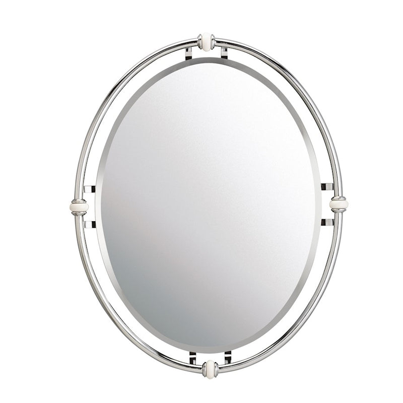 Kichler Pocelona 24x30in Wall Mirror | Chrome Porcelain and Steel Frame | Bathroom & Entryway Accent | 24 x 30 x 2.25 in | Model 41067CH