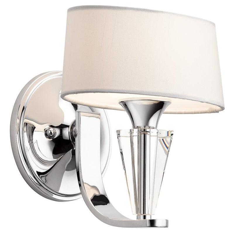 Kichler Crystal Persuasion 1-Light Wall Sconce | Transitional Chrome and White Linen Fabric Shade | Bedroom & Hallway Accent | Model 42028CH