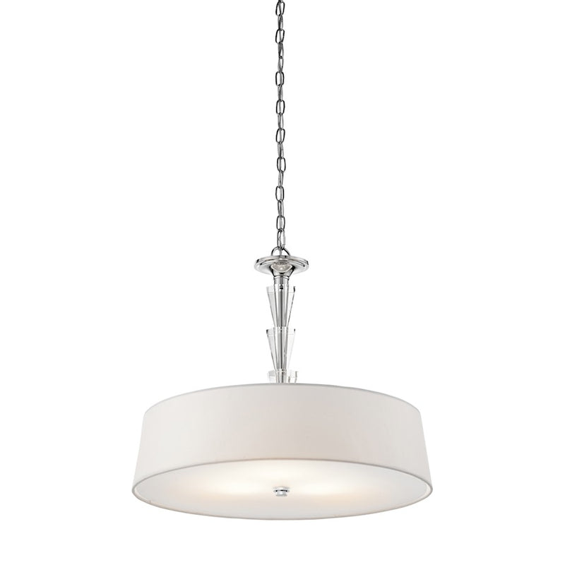 Kichler Crystal Persuasion 24in 3-Light Pendant | Transitional Chrome and White Linen Shade | Kitchen Island & Dining Room | Model 42034CH