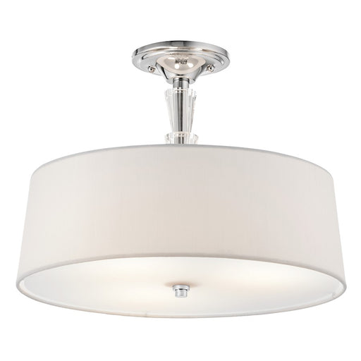 Kichler Crystal Persuasion 15in 3-Light Semi Flush | Transitional Chrome and White Linen Satin Etched Glass | Bedroom & Living Room | Model 42035CH
