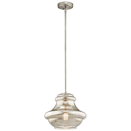 Kichler Everly 12in 1-Light Pendant | Transitional Brushed Nickel and Mercury Glass | Kitchen Island & Dining Room | 12 x 10.5 in | Model 42044NIMER