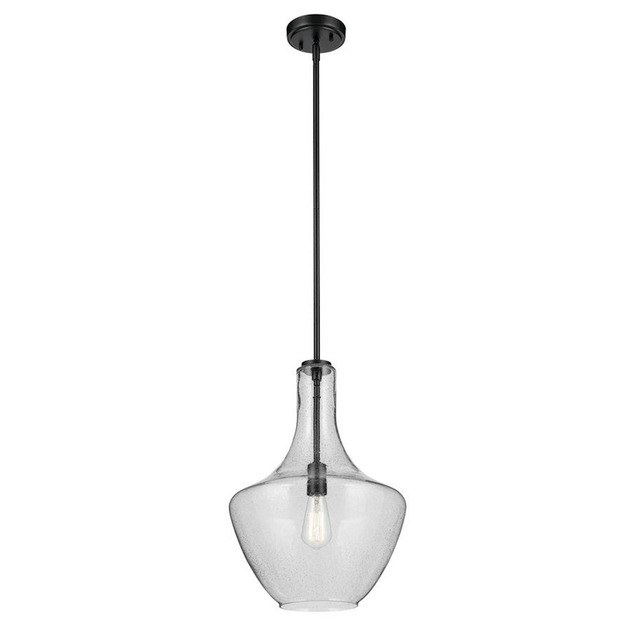 Kichler Everly 1 Light Bell 19.75" Pendant, Black/Clear Seeded - 42046BKCS