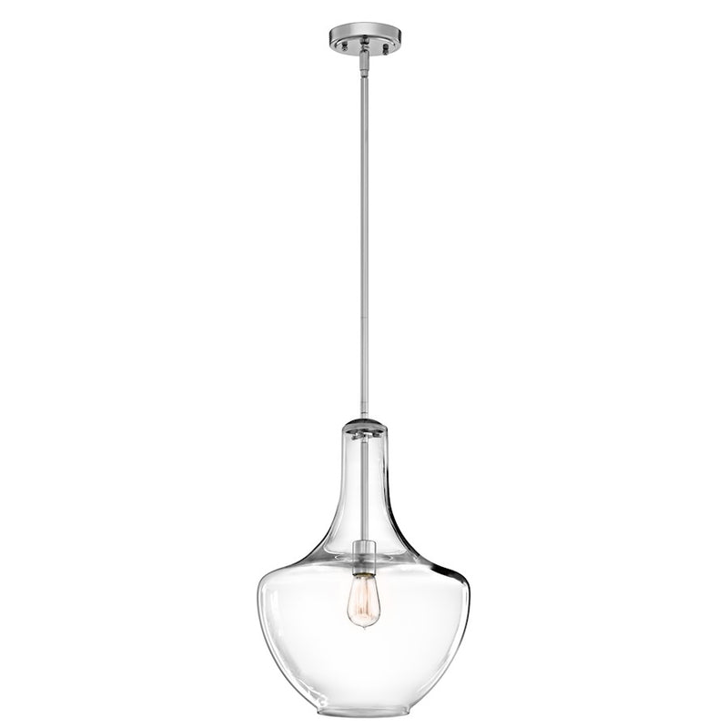 Kichler Everly 14in 1-Light Pendant | Chrome and Clear Glass | Kitchen Island & Dining Room | 14 x 14 x 20 in | Model 42046CH