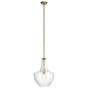 Kichler 1-Light Pendant | Transitional Natural Brass and Glass | Kitchen Island & Dining Room | 13.75 x 13.75 x 20 in | Model 42046NBR
