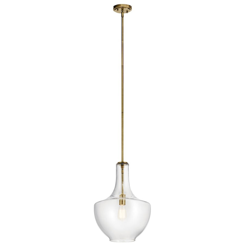 Kichler 1-Light Pendant | Transitional Natural Brass and Glass | Kitchen Island & Dining Room | 13.75 x 13.75 x 20 in | Model 42046NBR