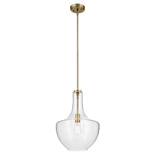 Kichler Everly 1 Light Bell 19.75" Pendant, Brass/Clear Seeded