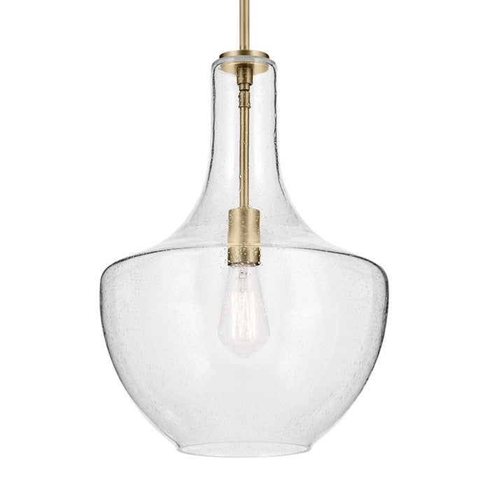 Kichler Everly 1 Light Bell 19.75" Pendant, Brass/Clear Seeded