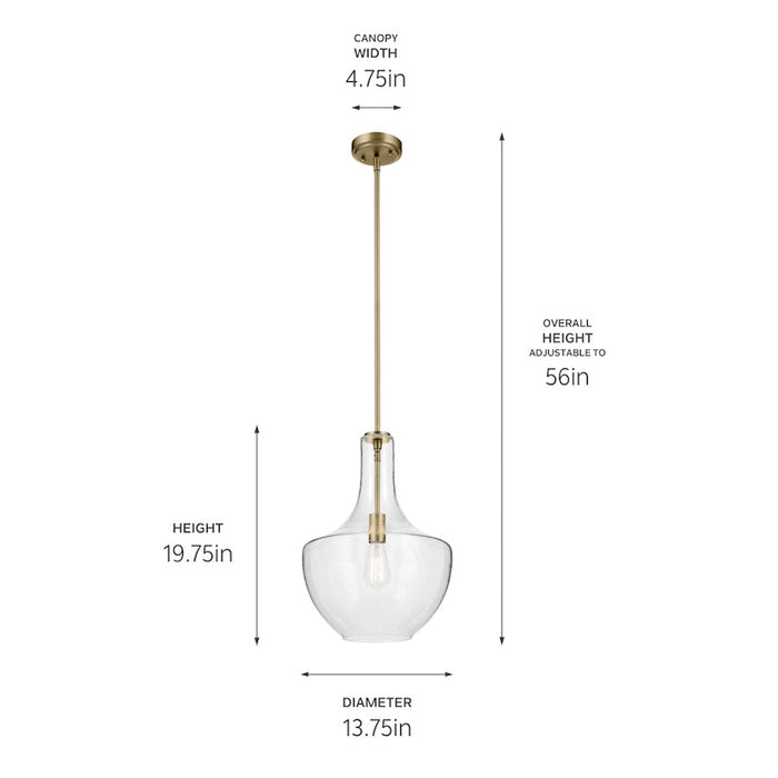 Kichler Everly 1 Light Bell 19.75" Pendant, Brass/Clear Seeded