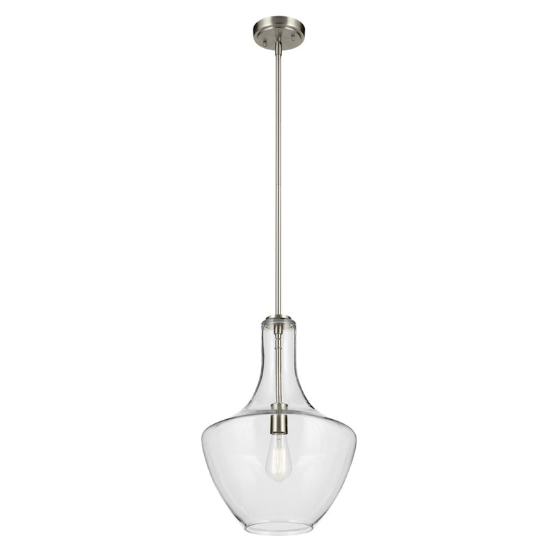 Kichler Everly 1 Light Bell 19.75" Pendant, Brushed Nickel/Clear