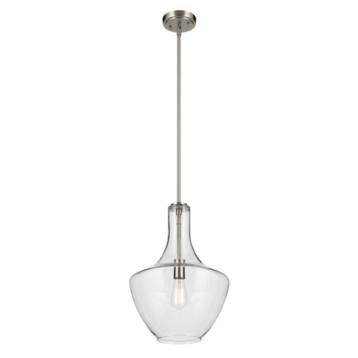 Kichler Everly 1 Light Bell 19.75" Pendant, Brushed Nickel/Clear