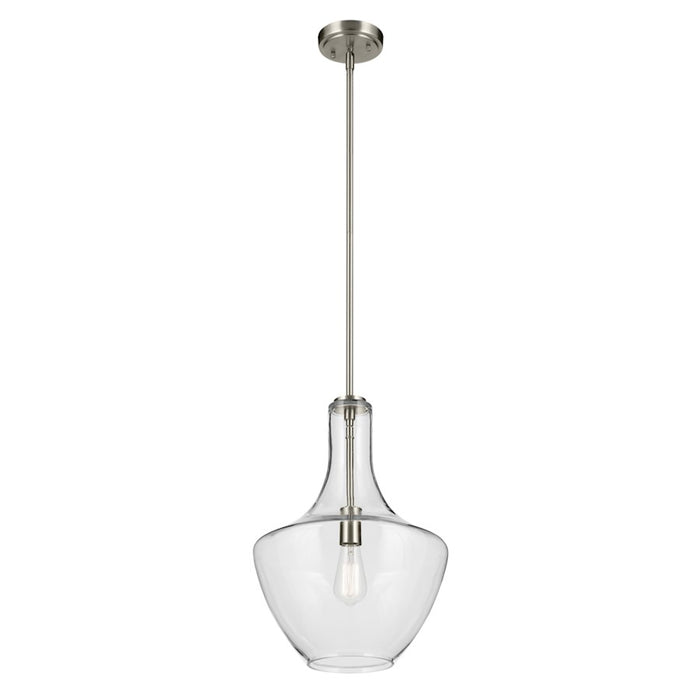 Kichler Everly 1 Light Bell 19.75" Pendant, Brushed Nickel/Clear
