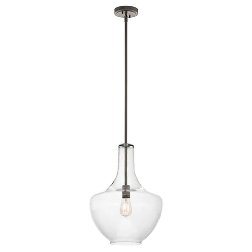Kichler Everly 14in 1-Light Pendant | Transitional Olde Bronze and Clear Glass | Kitchen Island & Dining Room | 13.75 x 20 in | Model 42046OZ