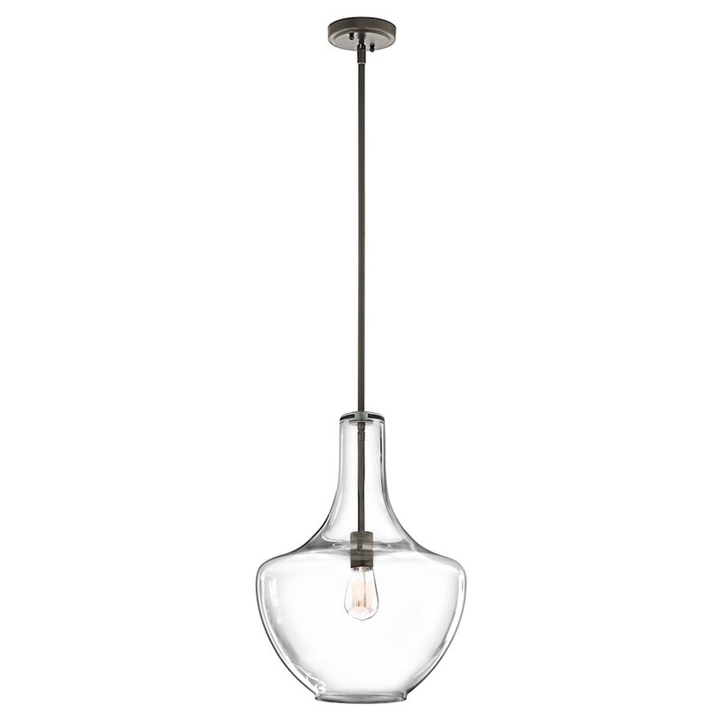 Kichler Everly 20in 1-Light Pendant | Transitional Olde Bronze and Clear Seeded Glass | Kitchen Island & Dining Room | Model 42046OZCS