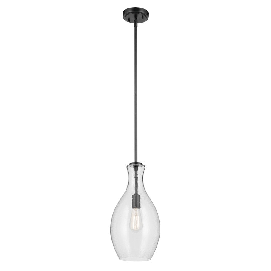Kichler Everly 1 Light Bell 17.75" Pendant, Black/Clear Seeded