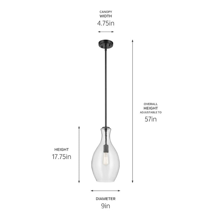 Kichler Everly 1 Light Bell 17.75" Pendant, Black/Clear Seeded