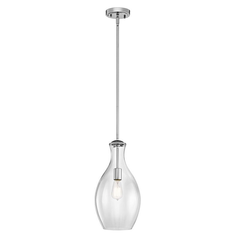 Kichler Everly 9in 1-Light Mini Pendant | Chrome and Clear Glass | Kitchen Island & Dining Room | 9 x 18 in | Model 42047CH
