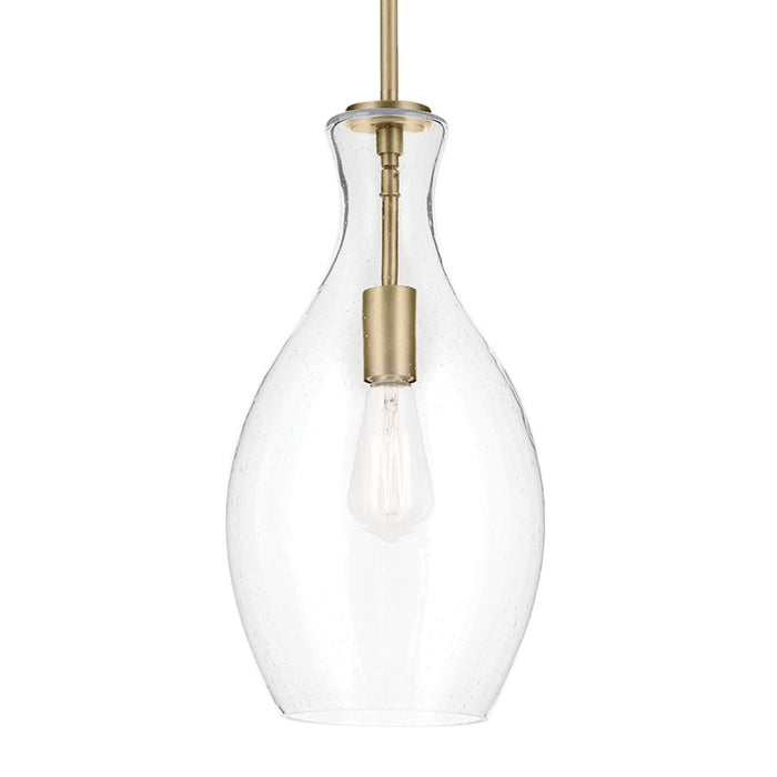 Kichler Everly 1 Light Bell 17.75" Pendant, Brass/Clear Seeded