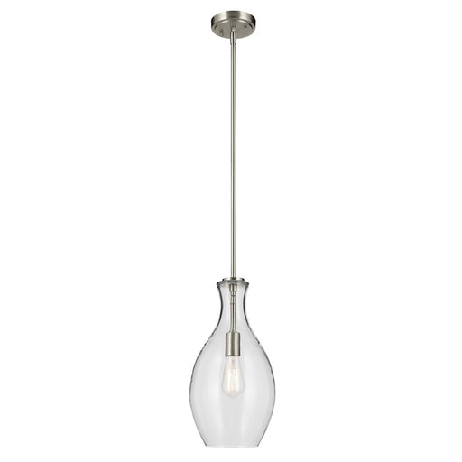 Kichler Everly 1 Light Bell 17.75" Pendant, Brushed Nickel/Clear