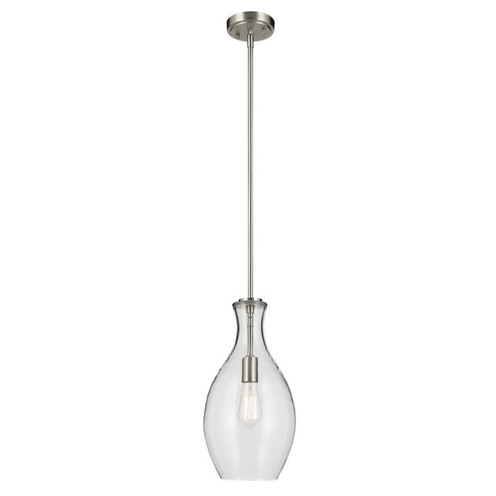 Kichler Everly 1 Light Bell 17.75" Pendant, Brushed Nickel/Clear