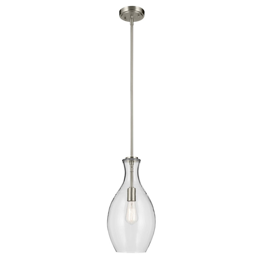 Kichler Everly 1 Light Bell 17.75" Pendant, Brushed Nickel/Clear